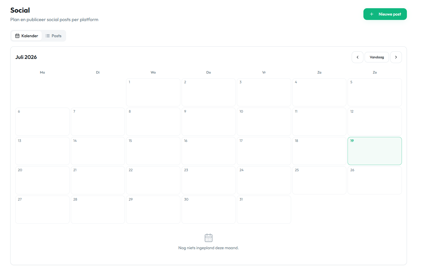 Social-kalender maandweergave
